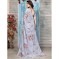 SICHI Womens Geoegette Floral Print Saree with Unstitched Blouse Piece (3112S2152N_Grey)