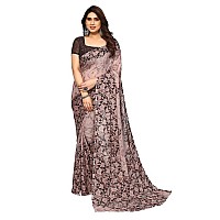 SICHI Womens Geoegette Floral Print Saree with Unstitched Blouse Piece (3112S2156N_Brown)