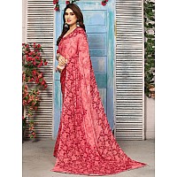 SICHI Womens Geoegette Floral Print Saree with Unstitched Blouse Piece (3112S2153N_Maroon)