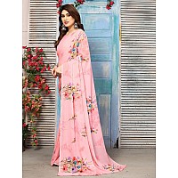 SICHI Womens Geoegette Floral Print Saree with Unstitched Blouse Piece (3112S2151N_Pink)