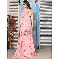 SICHI Womens Geoegette Floral Print Saree with Unstitched Blouse Piece (3112S2151N_Pink)