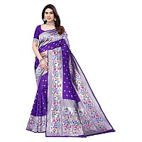 SATIKA RITI Womens Violet Jacquard Floral Woven Paithani Jacquard Silk Saree Unstitched Blouse Piece (LAVENDOR)