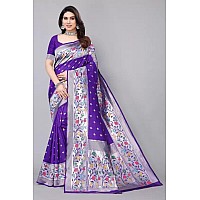 SATIKA RITI Womens Violet Jacquard Floral Woven Paithani Jacquard Silk Saree Unstitched Blouse Piece (LAVENDOR)