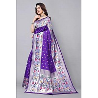 SATIKA RITI Womens Violet Jacquard Floral Woven Paithani Jacquard Silk Saree Unstitched Blouse Piece (LAVENDOR)