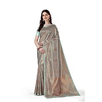 Jaanvi fashion Womens Banarasi Silk Saree with Copper Zari Work Blouse Piece ekayaskyblue