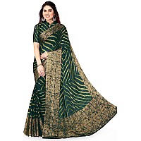 MIRCHI FASHION Womens Plain Weave Chiffon Leheriya Printed Saree with Blouse Piece (38884-Dark Teal, Beige)