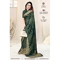 MIRCHI FASHION Womens Plain Weave Chiffon Leheriya Printed Saree with Blouse Piece (38884-Dark Teal, Beige)