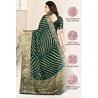 MIRCHI FASHION Womens Plain Weave Chiffon Leheriya Printed Saree with Blouse Piece (38884-Dark Teal, Beige)