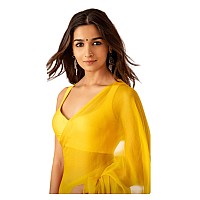 Sidhidata Womens Plain Pure Georgette Saree With Unstitched Blouse Piece Rocky Rani YellowYellow