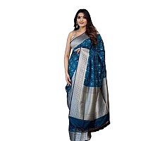 Flosive Womens Barry Blue & Patola Kanjivaram Silk Saree With Blouse