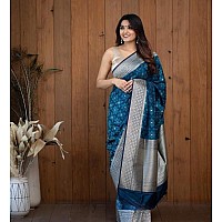 Flosive Womens Barry Blue & Patola Kanjivaram Silk Saree With Blouse