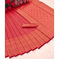 KALAVEETHI Womens Banarasi Soft Lichi Silk Saree with Blouse Piece Perfect For Every OccasionS (RED)