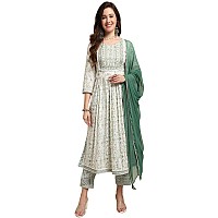 Amayra Women's Nayra Cut Embroidered Kurta with Pant and Dupatta Set(TCK485,XXL) Green