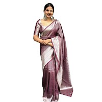 KALAVEETHI Womens Banarasi Soft Lichi Silk Saree with Blouse Piece Perfect For Every OccasionS (MAROON SILVER)