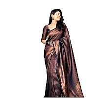 KALAVEETHI Womens Banarasi Soft Lichi Silk Saree with Blouse Piece Perfect For Every OccasionS (BLACK)