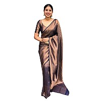 KALAVEETHI Womens Banarasi Soft Lichi Silk Saree with Blouse Piece Perfect For Every OccasionS (NAVY BLUE)