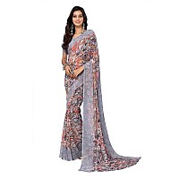 Satrani Womens Georgette Floral Printed Saree with Unstitched Blouse Piece 3143S829NGrey