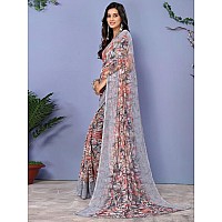 Satrani Womens Georgette Floral Printed Saree with Unstitched Blouse Piece 3143S829NGrey