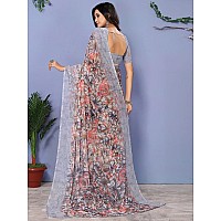 Satrani Womens Georgette Floral Printed Saree with Unstitched Blouse Piece 3143S829NGrey