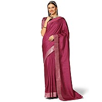 SIRIL Womens Zari Boarder Vichitra Poly Silk Pink Saree with Unstitched Blouse Piece (2941S132A_Dark Pink)