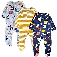 Tuddybuddy Unisex Baby Cotton Printed Full Sleeves Sleepsuitfooted Rompers Snaps Closure 12 Months18 Months Yellow Stripes