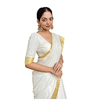 Sidhidata Womens Chanderi Cotton Saree With Unstitched Blouse Piecee (Golden White_White_Free Size)