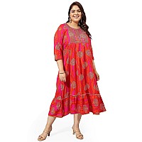 Mirchi Fashion Womens Anarkali Cotton Sequins Embroidery Work Foil Printed Plus Size Kurti Only Mpk9118Pink Orange3Xl