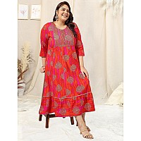 Mirchi Fashion Womens Anarkali Cotton Sequins Embroidery Work Foil Printed Plus Size Kurti Only Mpk9118Pink Orange3Xl