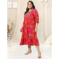 Mirchi Fashion Womens Anarkali Cotton Sequins Embroidery Work Foil Printed Plus Size Kurti Only Mpk9118Pink Orange3Xl