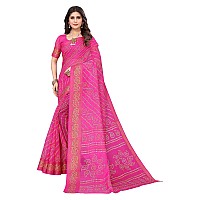 Yashika Womens Linen Jari Printed Pink Color Saree With Blouse Piece(JETPURI PINK)