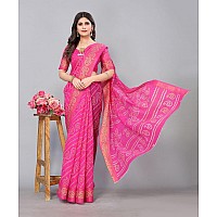 Yashika Womens Linen Jari Printed Pink Color Saree With Blouse Piece(JETPURI PINK)