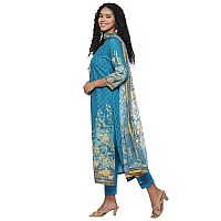 BIBA WOMEN PRINTED STRAIGHT SALWAR KURTA DUPATTA(SKDASSORTED7483E_TURQUOISE_34)