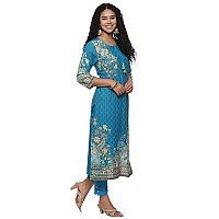 BIBA WOMEN PRINTED STRAIGHT SALWAR KURTA DUPATTA(SKDASSORTED7483E_TURQUOISE_34)