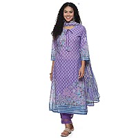 BIBA WOMEN PRINTED STRAIGHT SALWAR KURTA DUPATTA(SKDASSORTED7483E_LAVENDAR_32)