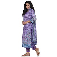 BIBA WOMEN PRINTED STRAIGHT SALWAR KURTA DUPATTA(SKDASSORTED7483E_LAVENDAR_32)