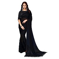 Yashika Womens Georegtte With Jari Printed Black Color Saree With Blouse Piece(RIVA BLACK)