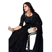 Yashika Womens Georegtte With Jari Printed Black Color Saree With Blouse Piece(RIVA BLACK)