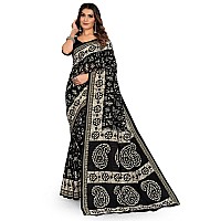 TAMAIRA FASHION Womens Plain Weave Pure Cotton Saree Without Blouse Piece2476Black