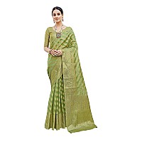 Glory Sarees Womens Organza Silk Woven Saree With Blouse Piece (Organza_SIlk101_Pista)