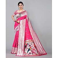 SATIKA RITI Womens Paithani Kanjivaram Pure Silk Handloom Saree Pure Silver Zari With Blouse Piece (Pink)