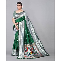 SATIKA RITI Womens Paithani Kanjivaram Pure Silk Handloom Saree Pure Silver Zari With Blouse Piece (Green)