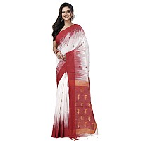 OISHANI SAREE GHOR Womens Traditional Bengal Soft Cotton Silk Handloom Saree (Reds White)