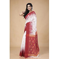 OISHANI SAREE GHOR Womens Traditional Bengal Soft Cotton Silk Handloom Saree (Reds White)