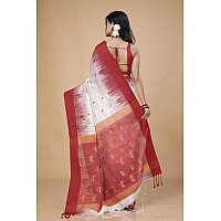 OISHANI SAREE GHOR Womens Traditional Bengal Soft Cotton Silk Handloom Saree (Reds White)