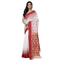 OISHANI SAREE GHOR Womens Traditional Bengal Soft Cotton Silk Handloom Saree (White Red)