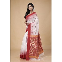 OISHANI SAREE GHOR Womens Traditional Bengal Soft Cotton Silk Handloom Saree (White Red)