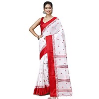 OISHANI SAREE GHOR Womens Traditional Bengal Soft Cotton Silk Handloom Saree (Red)