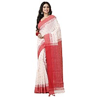 OISHANI SAREE GHOR Womens Traditional Bengal Soft Cotton Silk Handloom Saree White