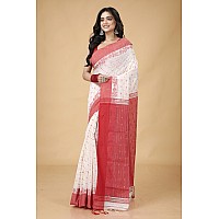 OISHANI SAREE GHOR Womens Traditional Bengal Soft Cotton Silk Handloom Saree White