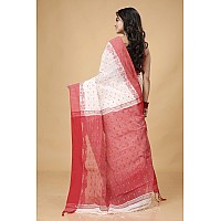 OISHANI SAREE GHOR Womens Traditional Bengal Soft Cotton Silk Handloom Saree White